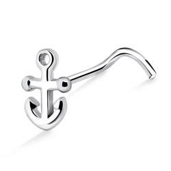 Anchor Shaped Silver Curved Nose Stud NSKB-1033